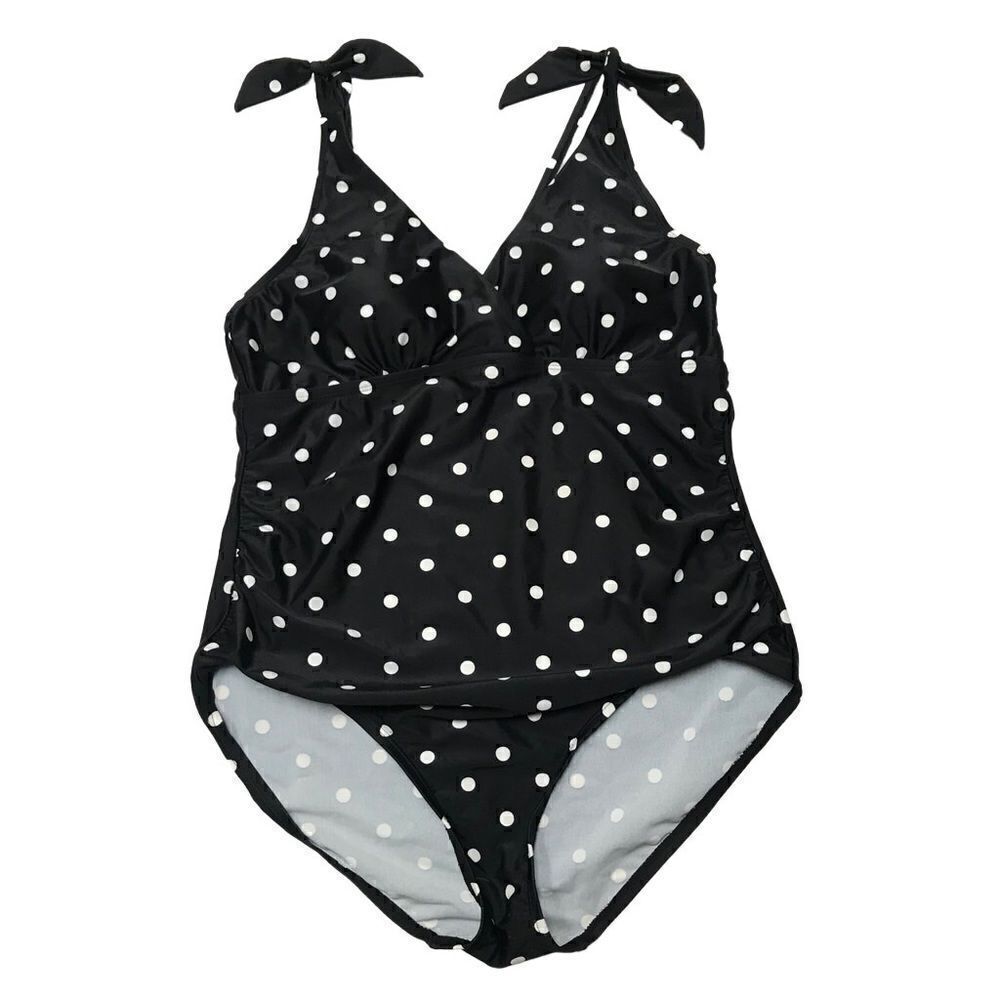 Kona Sol polkadot bow strap surplus V-neck and back one piece swimsuit L